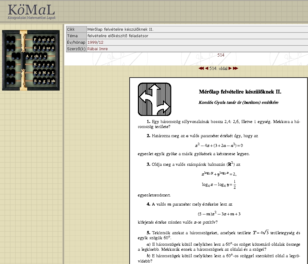 K�z�piskolai Matematikai �s Fizikai Lapok 2007.06.08.