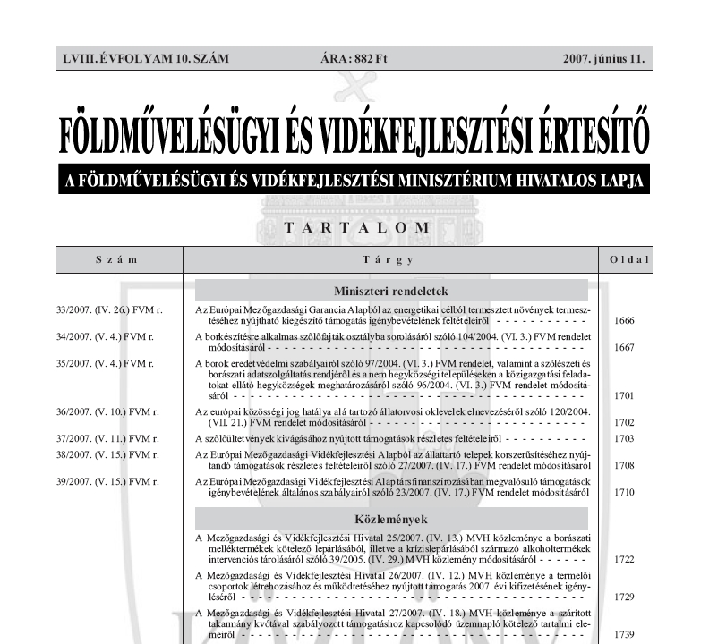 F�ldm�vel�s�gyi �s Vid�kfejleszt�si �rtes�t� 2007.06.20.