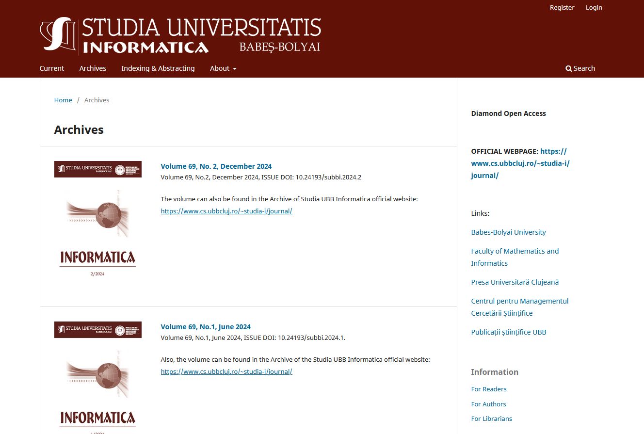 Studia Universitatis Babe�-Bolyai. Informatica 2025.11.27.