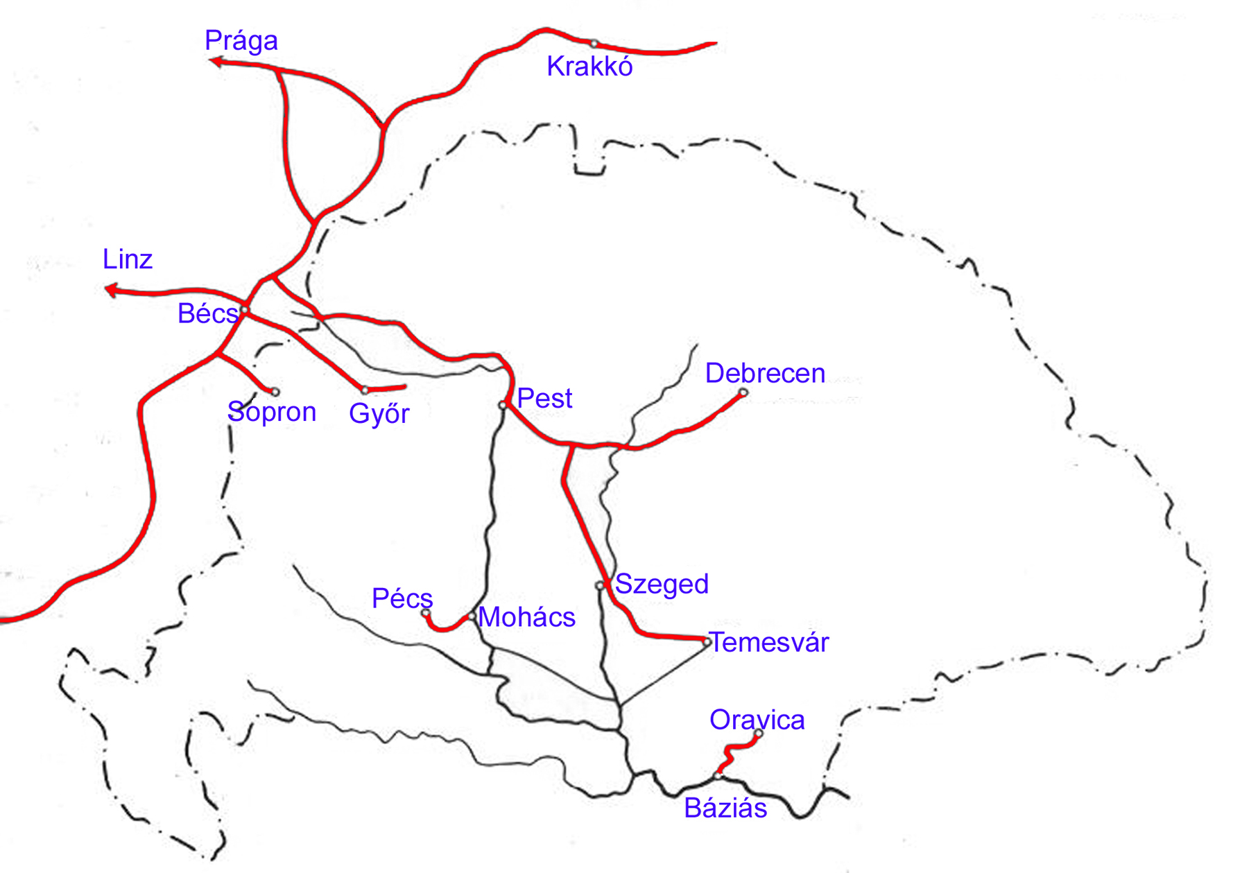 Vas�tvonalak 1857-ben