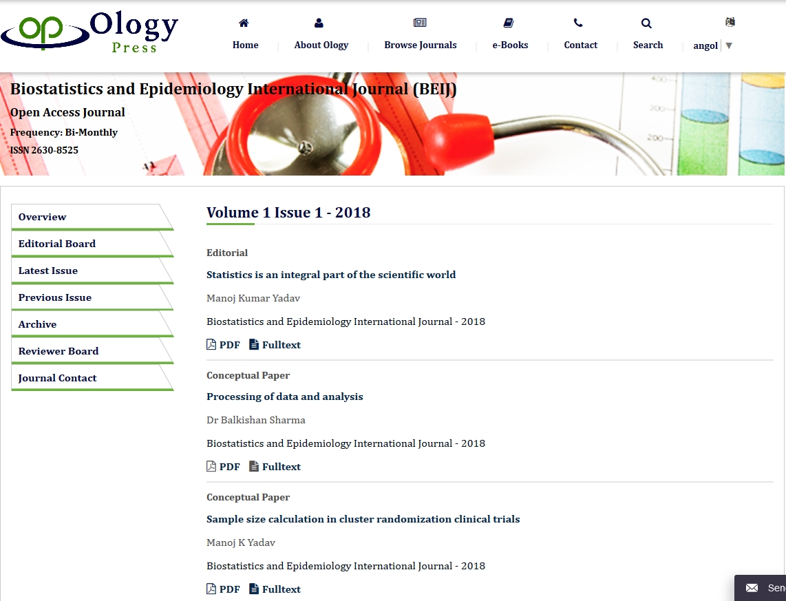 Biostatistics and epidemiology international journal 2018.05.31.
