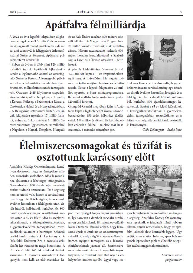 Ap�tfalvi h�rmond� magazin 2023.01.18.