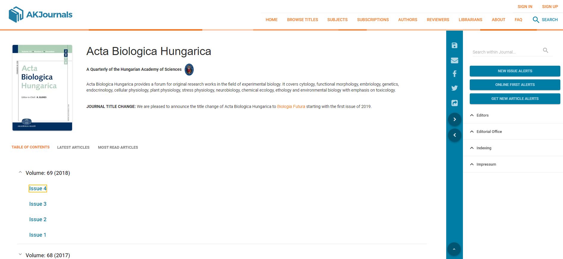 Acta biologica Hungarica 2023.01.19.