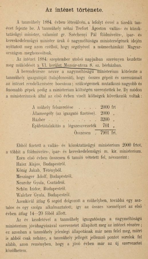 A budapesti �llamilag seg�lyezett mechanikai tanm�hely �rtesit�je ... m�k�d�s�r�l ... �v v�g�n 2023.01.26.
