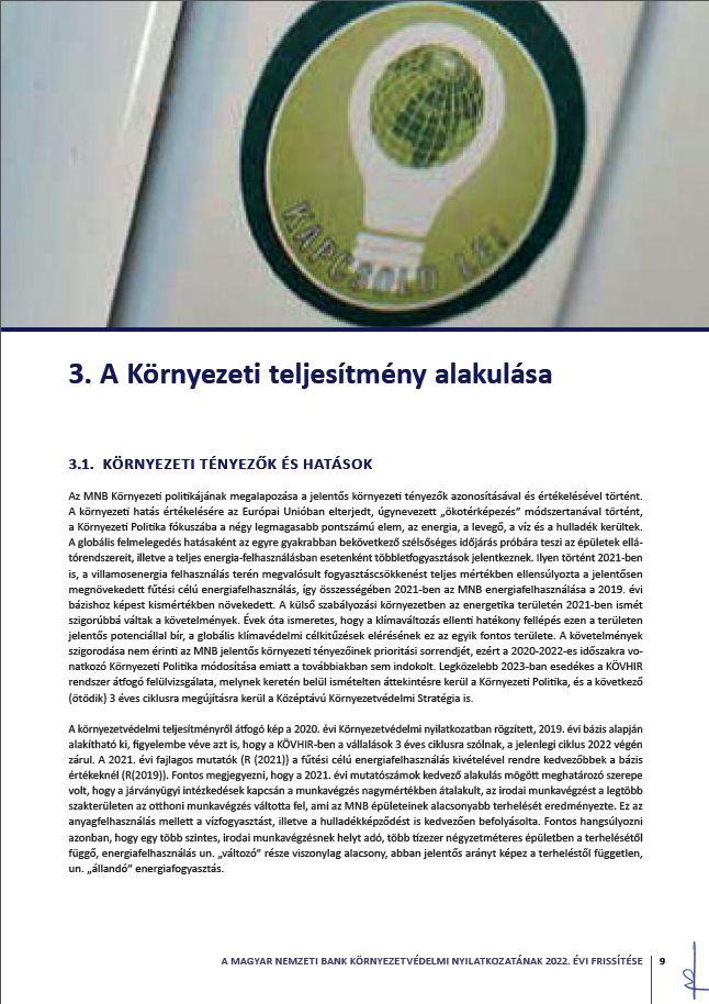 A Magyar Nemzeti Bank k�rnyezetv�delmi nyilatkozata 2023.02.07.